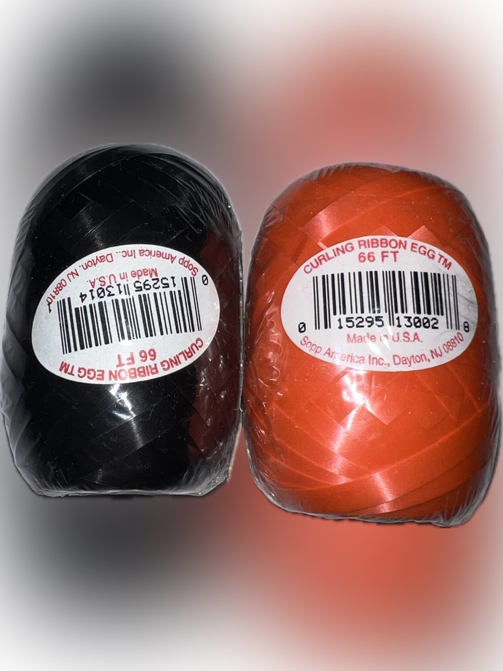 New Curling Ribbon Egg Spools Black Orange 2 Pack 66 Feet Each